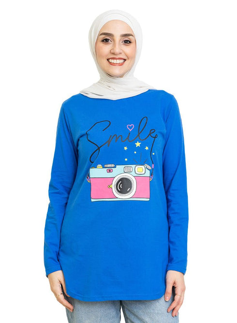 Royal Blue Printed Long - Sleeve Design 20 - Khotwh